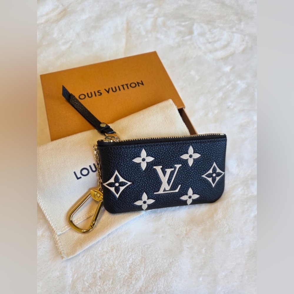 Louis Vuitton Black and White Monogram Zip Key Pouch with Gold Hardware